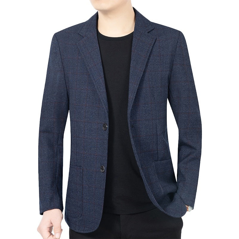 Herren Karierter halbstrukturierter Casual-Blazer aus Wollmix mit aufgesetzten Taschen EB
