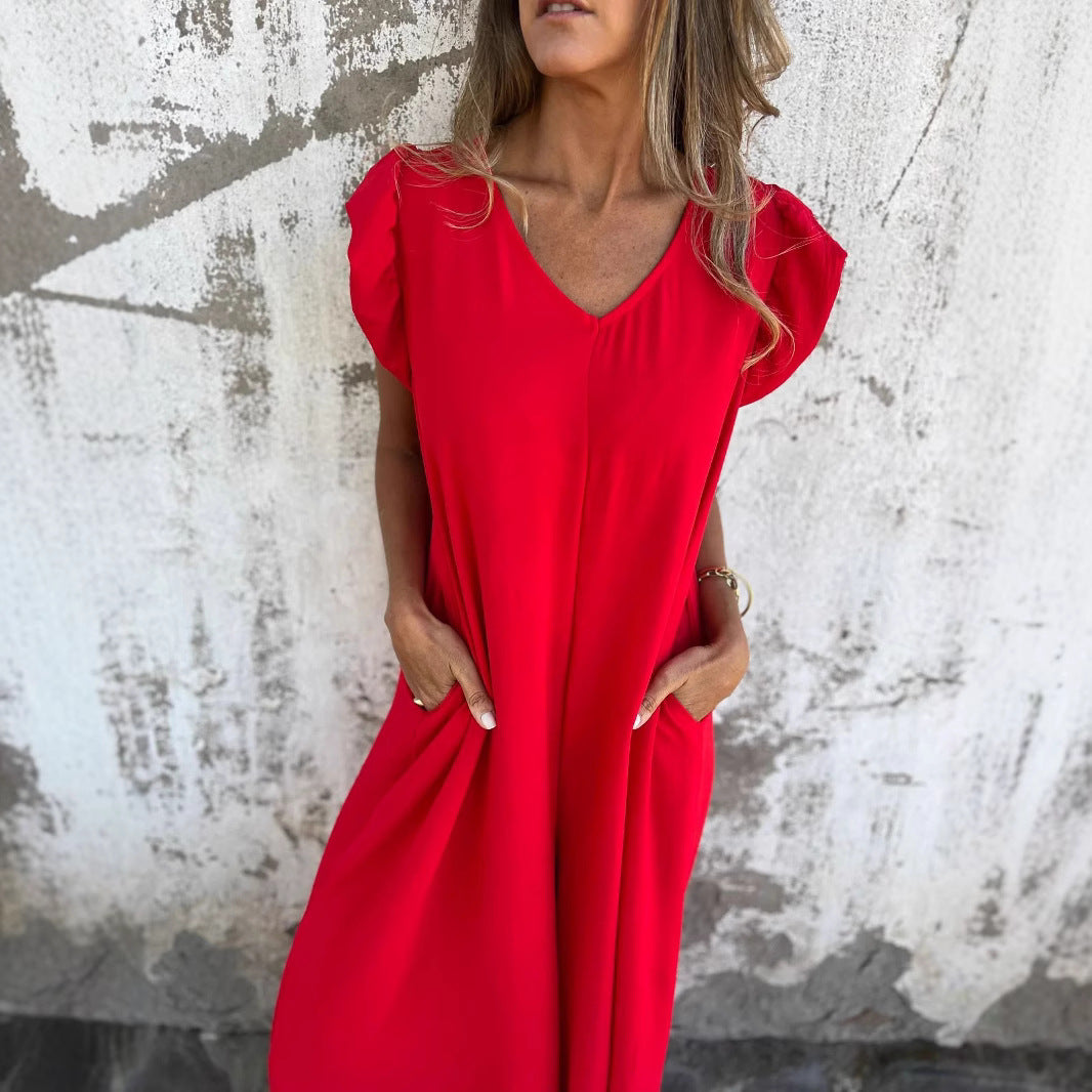 Damen Leichtes Maxikleid im modischen Leopardenlook mit Seitentaschen EB