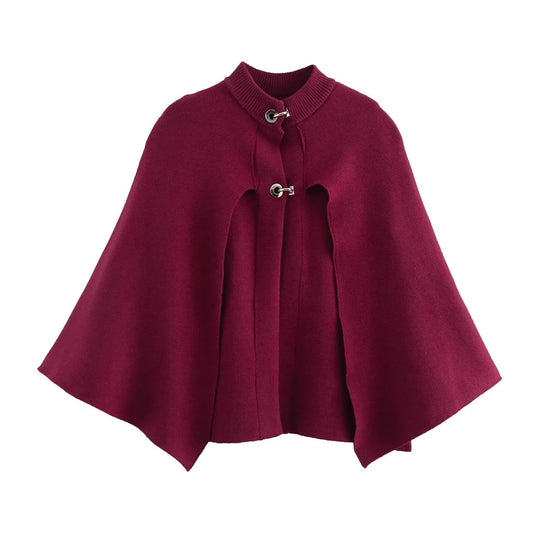Damen modische Umhangjacke mit elegantem Stehkragen und dekorativen Knopfdetails EB