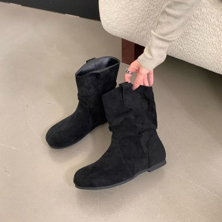 Damen Elegante Stiefel mit weichem Veloursleder und rutschfester Sohle EB