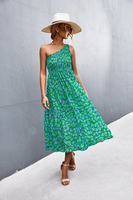 Damen Maxikleid mit asymmetrischem Trägerdesign und floralem Allover-Muster EB