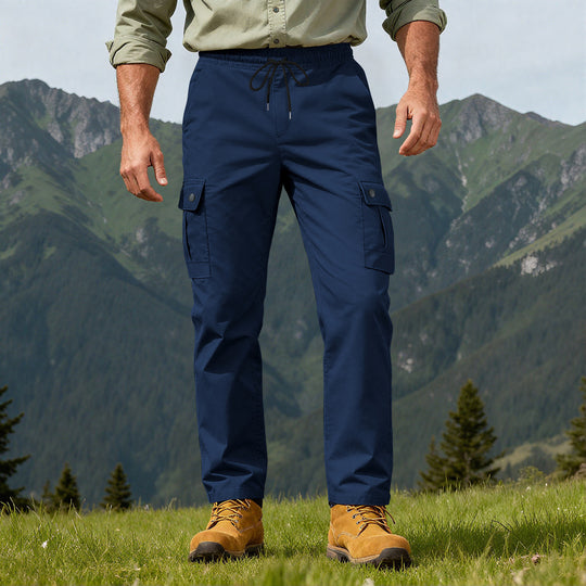 Herren Outdoor-Cargohose mit elastischem Tunnelzugbund und Druckknopf-Taschen EB