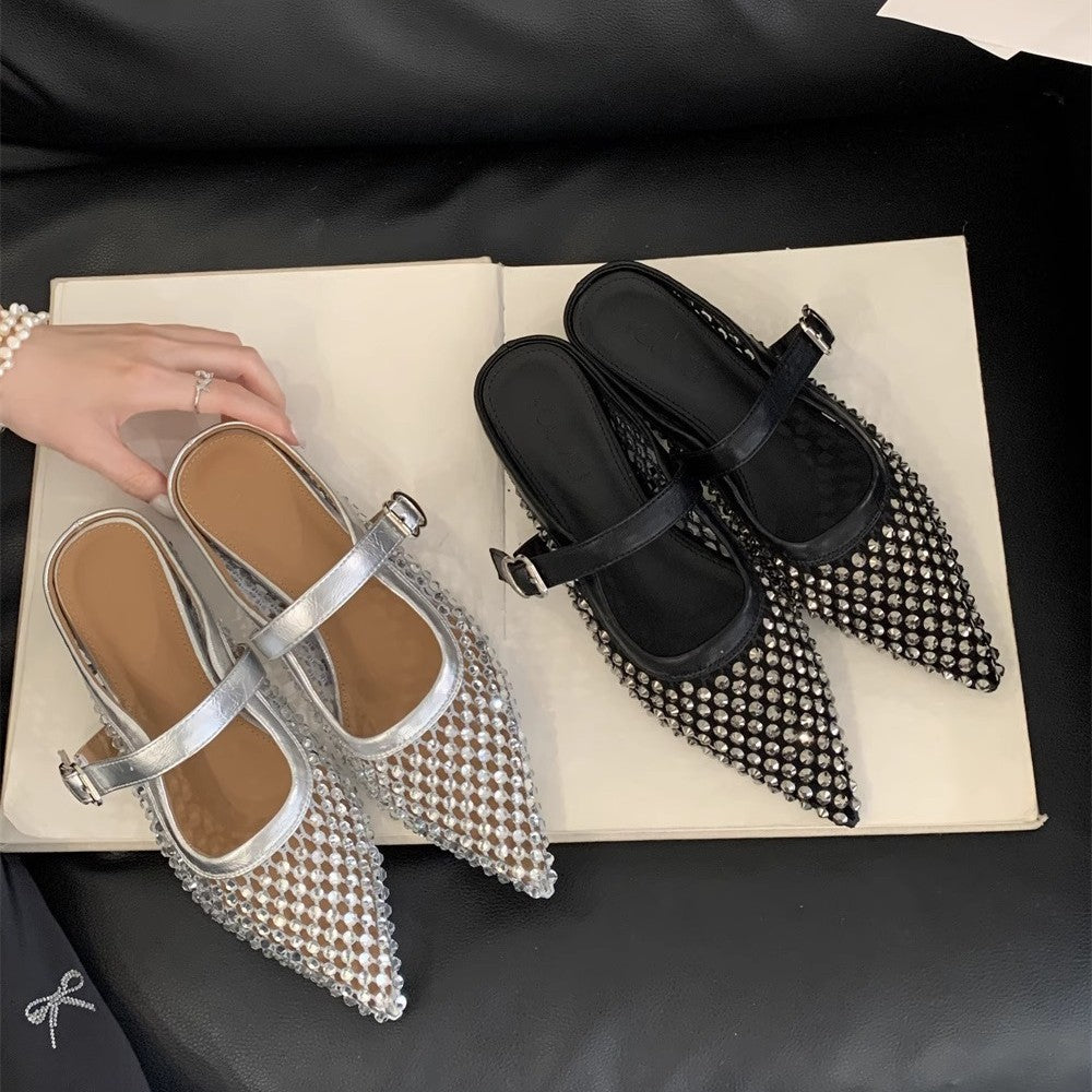 Damen elegante Slingback-Ballerinas mit funkelnden Strassverzierungen EB