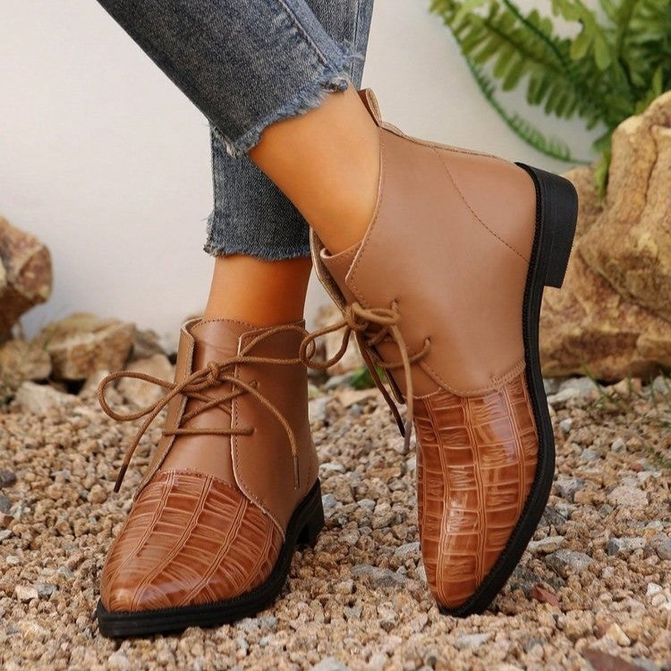 Damen modische stiefeletten mit glänzenden Akzenten und Schnürung EB