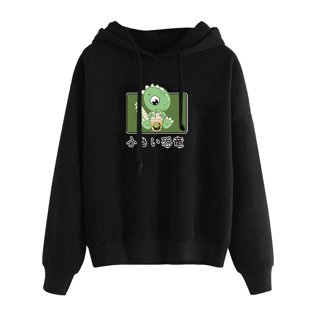 Damen nan kurz geschnittener Cropped-Kapuzenpullover mit niedlicher Frosch-Illustration und verstellbarer Kapuze EB