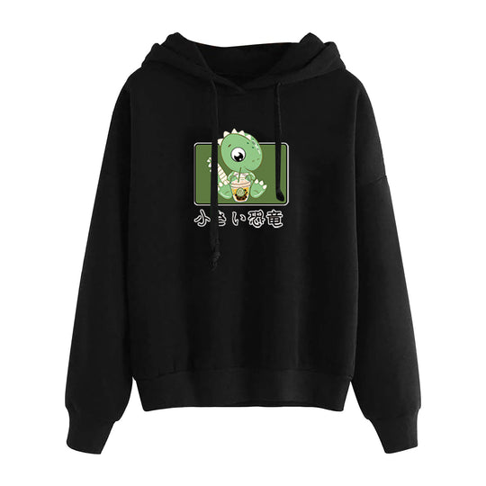 Damen nan kurz geschnittener Cropped-Kapuzenpullover mit niedlicher Frosch-Illustration und verstellbarer Kapuze EB
