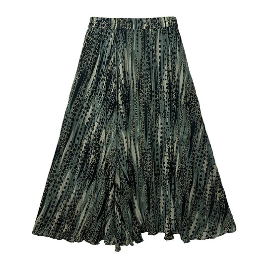 Damen  fein gefalteter Midirock mit Vintage Blumenprint und elastischem Taillenbund EB