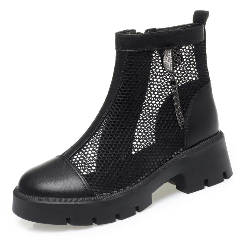 Damen Mesh-Stiefeletten mit robustem Blockabsatz und elegantem Schmuckdetail EB