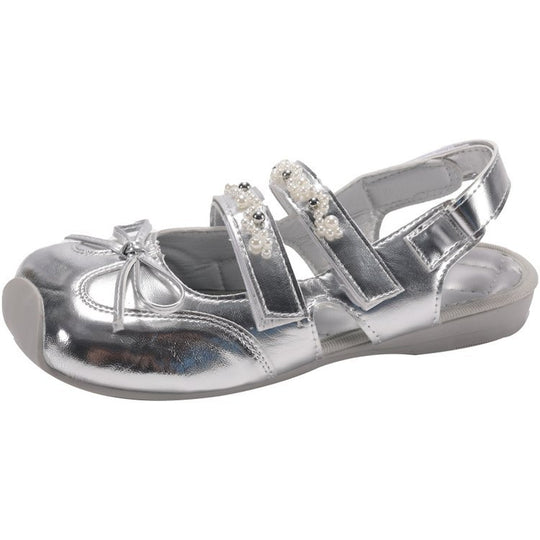 Damen elegante Ballerina-Schuhe mit glänzender Oberfläche und dekorativen Perlen EB