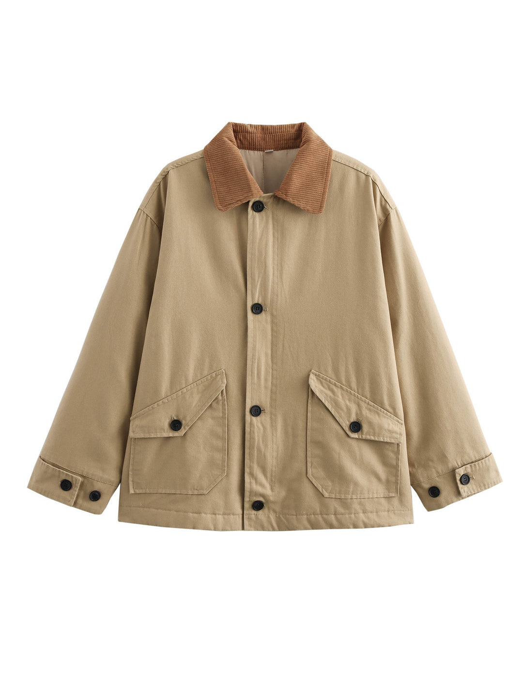Damen lässige Übergangsjacke mit cordartigem Kragen und praktischen Taschen EB