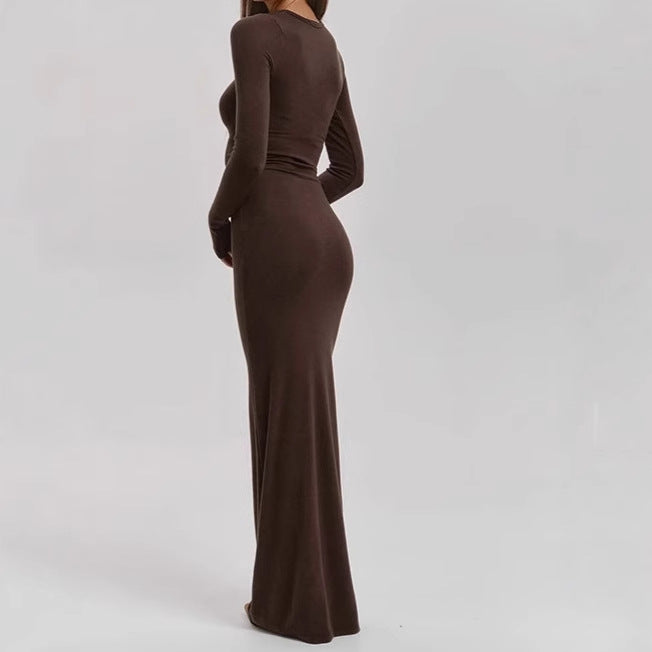 Damen Elegantes Langarm-Maxikleid mit figurformendem Schnitt und hohem Komfort EB