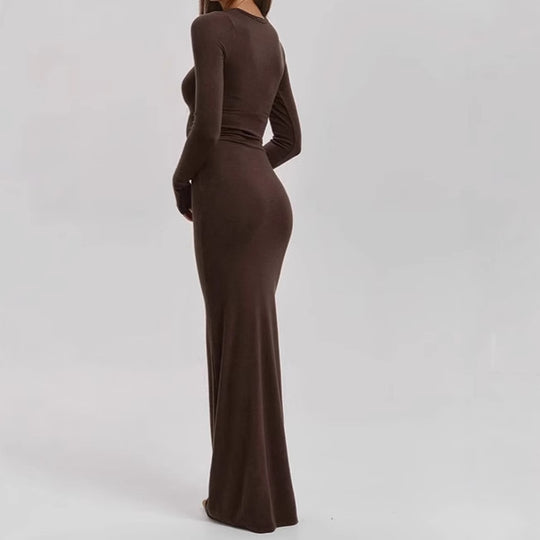 Damen Elegantes Langarm-Maxikleid mit figurformendem Schnitt und hohem Komfort EB
