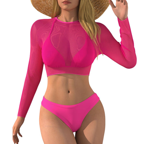 Damen Bikini-Set mit langärmligem Netzoberteil und bequemen Unterteilen EB