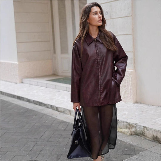 Damen lässige Kunstlederjacke mit strukturiertem Design EB