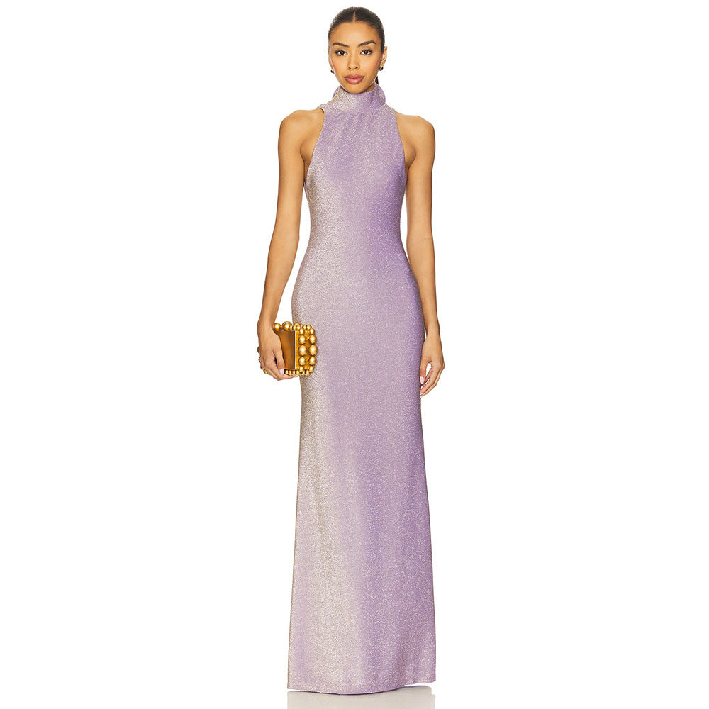 Damen Elegantes Maxikleid mit hohem Stehkragen und figurbetontem Schnitt EB