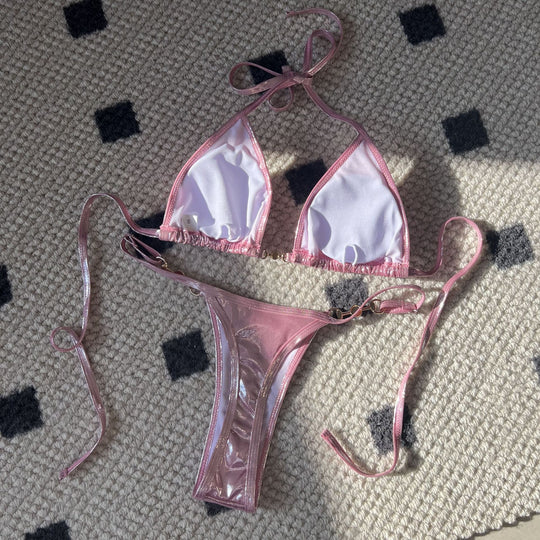 Damen Triangel-Bikini mit verstellbaren Trägern und glänzenden Akzenten EB