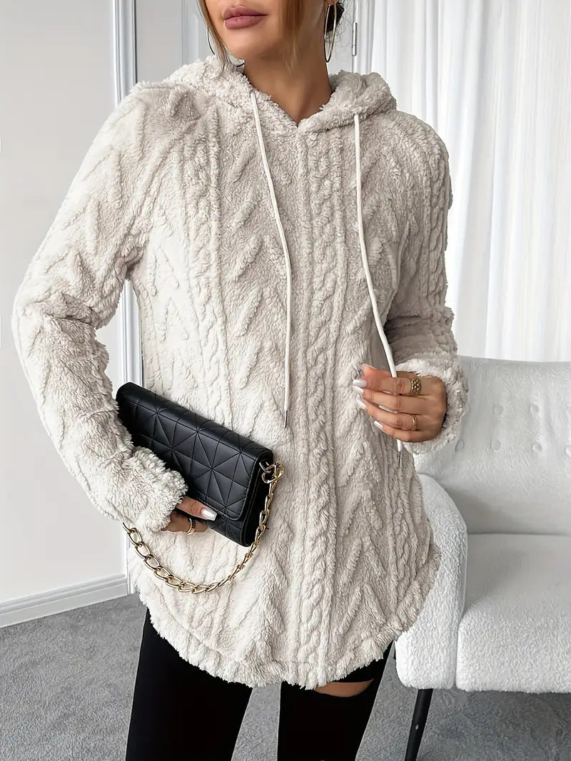 Damen Flauschiger Kapuzenpullover mit Zopfdesign EB
