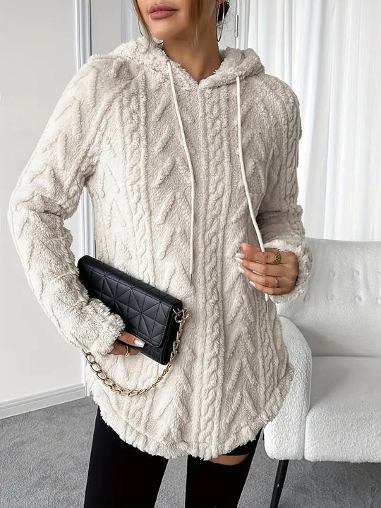 Damen Flauschiger Kapuzenpullover mit Zopfdesign EB