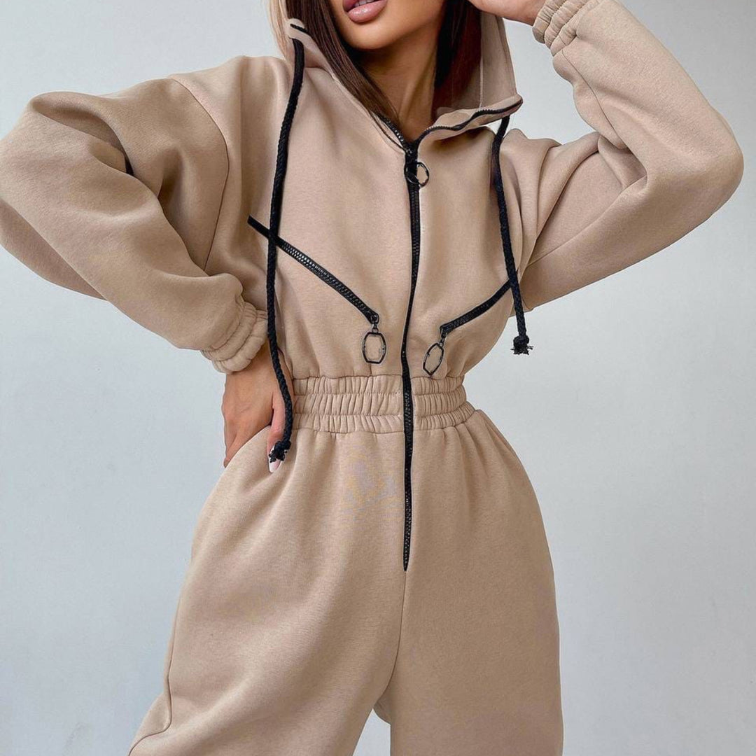 Damen nan kurzes Halbzip-Loungewear-Set mit elastischem Taillenbund und oversized Schnitt EB