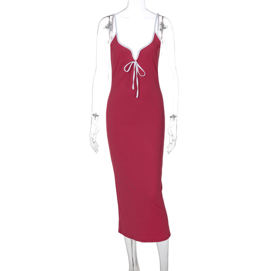 Damen figurbetontes Maxikleid mit tiefem Ausschnitt EB