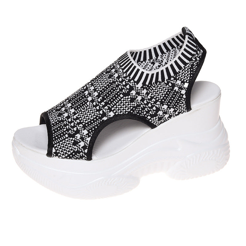 Damen Sportliche Plateau-Sandalen mit atmungsaktivem Strick-Obermaterial EB
