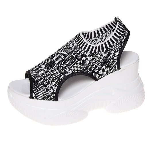 Damen Sportliche Plateau-Sandalen mit atmungsaktivem Strick-Obermaterial EB