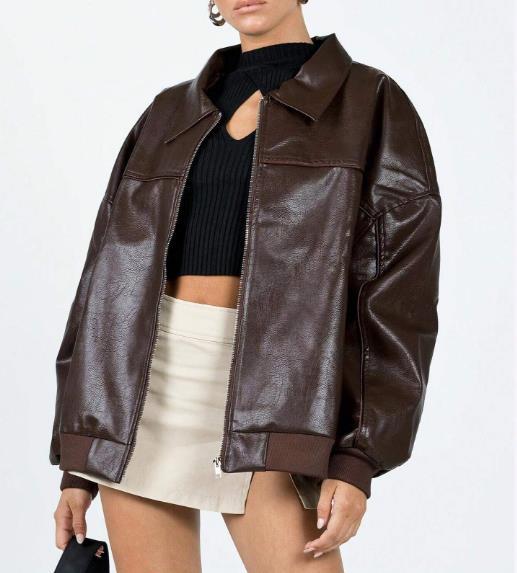 Damen Kunstleder Jacke im modernen Oversized-Stil EB