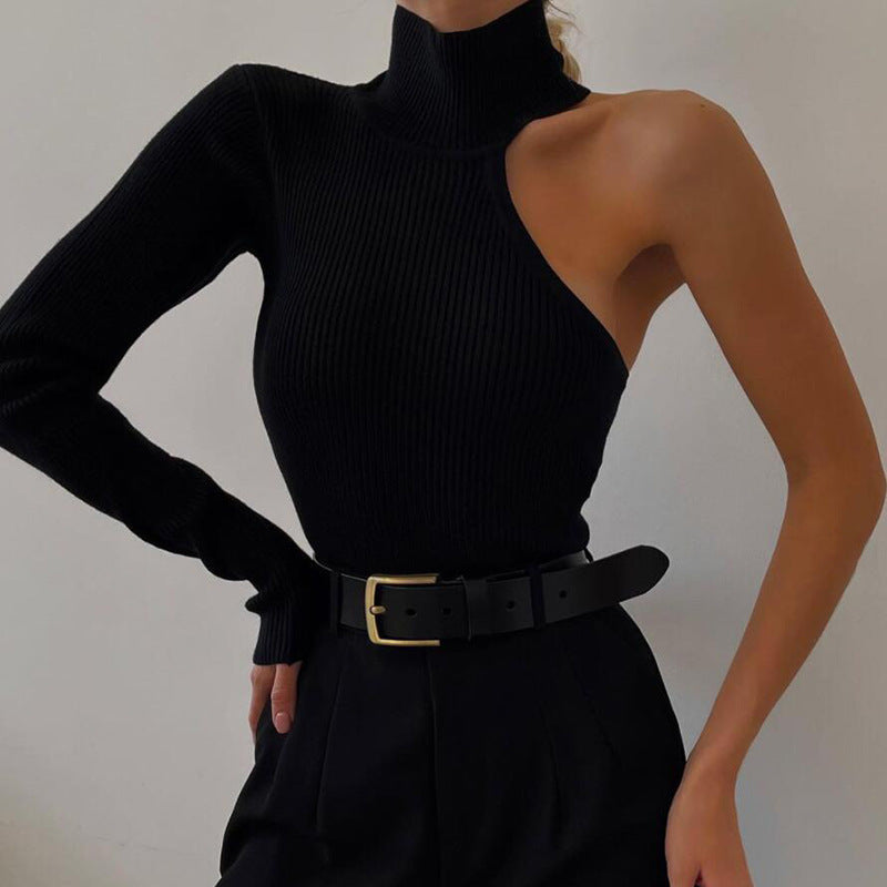 Damen Elegantes Einarmiges Bodysuit mit Stehkragen EB