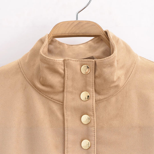 Damen Kunstlederjacke mit Stehkragen und praktischen Eingrifftaschen EB