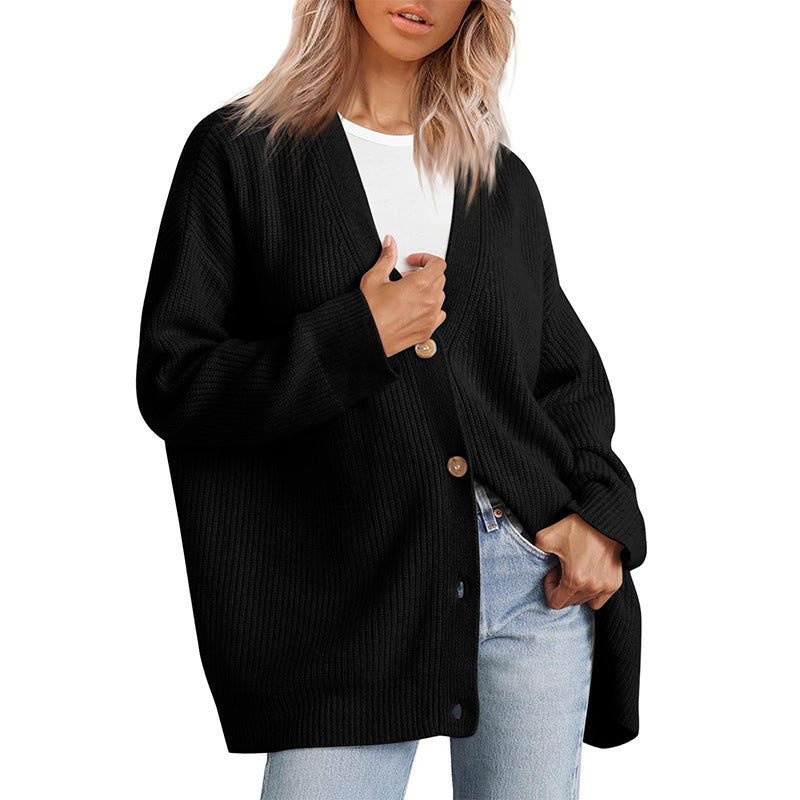 EB | Cardigan - Damen Herbst gestreifter Knopf-gefüllter Strick-Cardigan