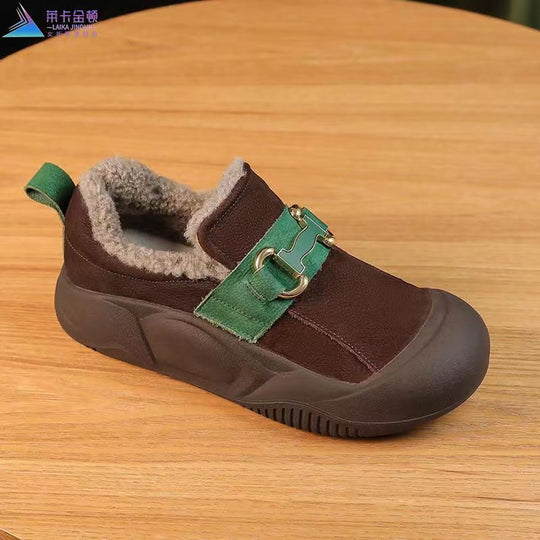 Damen Komfortable und warme Hausschuhe mit stylischem Riemen und kuscheligem Innenfutter EB