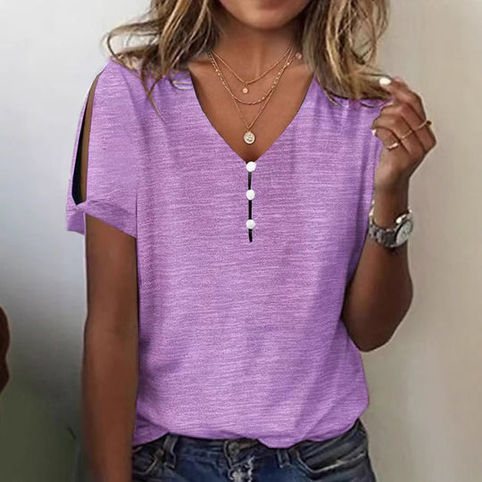 Damen Glitzernde V-Pullover Bluse EB