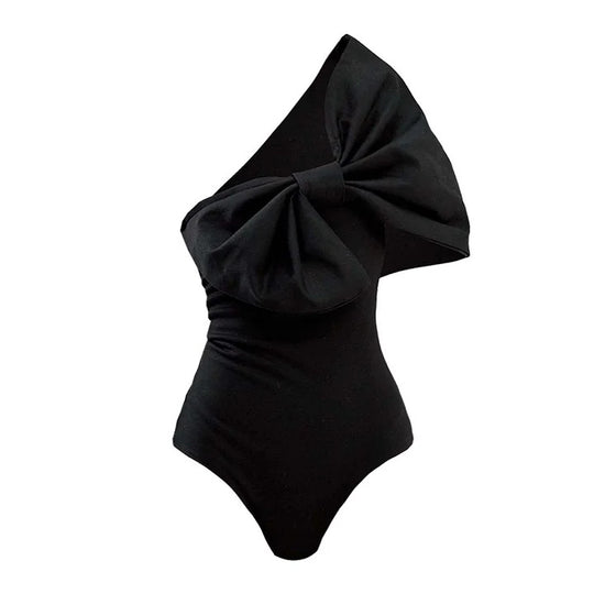 Damen Einschnitt Badeanzug mit voluminösem Schleifen-Detail und elegantem Wickelrock EB