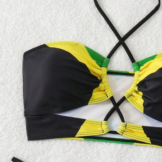 Damen Bikini mit trendy gekreuztem Oberteil und hohem Beinausschnitt EB