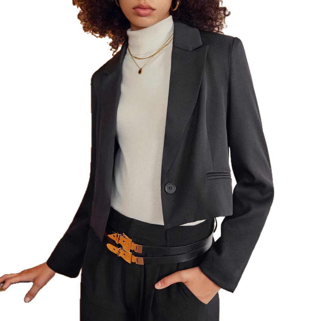 Damen Kurzblazer im Cropped‑Schnitt mit Reverskragen und ein‑Knopf‑Verschluss EB
