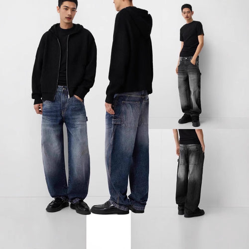 Herren nan lockere Carpenter-Jeans mit weitem Bein, tiefem Schritt und stonewashed Used-Optik EB