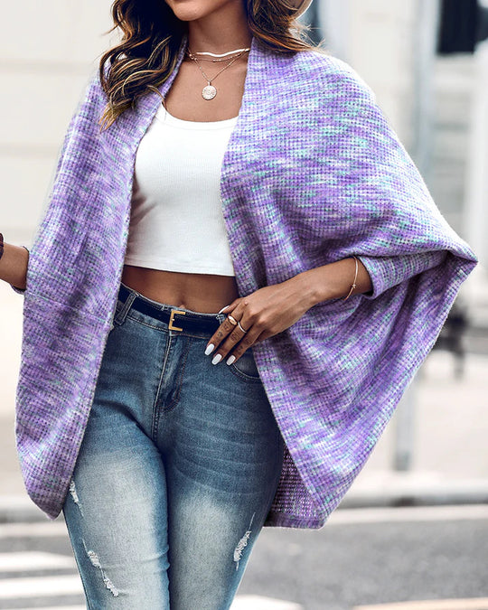 Damen Oversized Strickponcho mit offener Front und Bouclé‑Struktur EB
