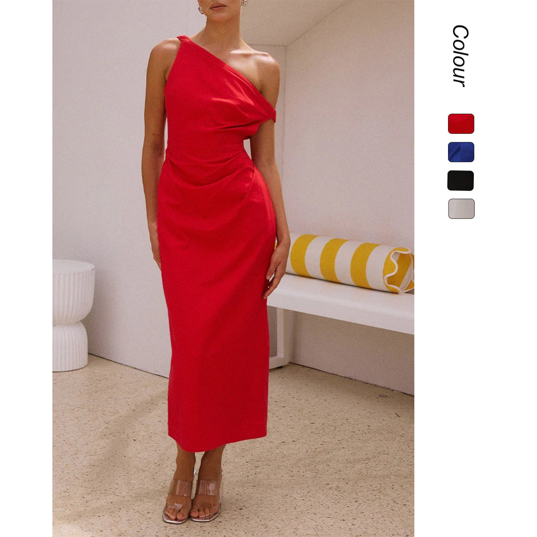 Damen Elegantes Langarmkleid mit asymmetrischem Design und raffinierten Drapierungen EB