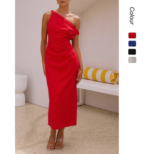 Damen Elegantes Langarmkleid mit asymmetrischem Design und raffinierten Drapierungen EB