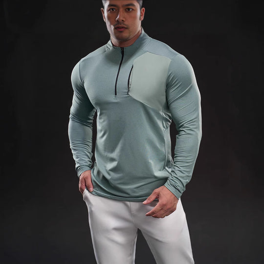 Herren Atmungsaktives Funktions-Langarmshirt mit kurzem Reißverschluss und Slim‑Fit EB