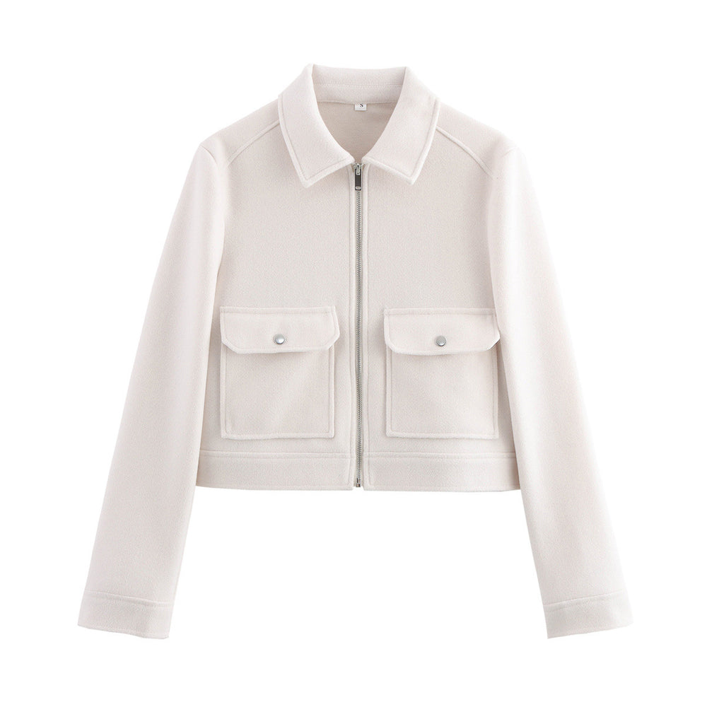 Damen kurze Fleecejacke mit stilvollen Brusttaschen und elegantem Kragen EB