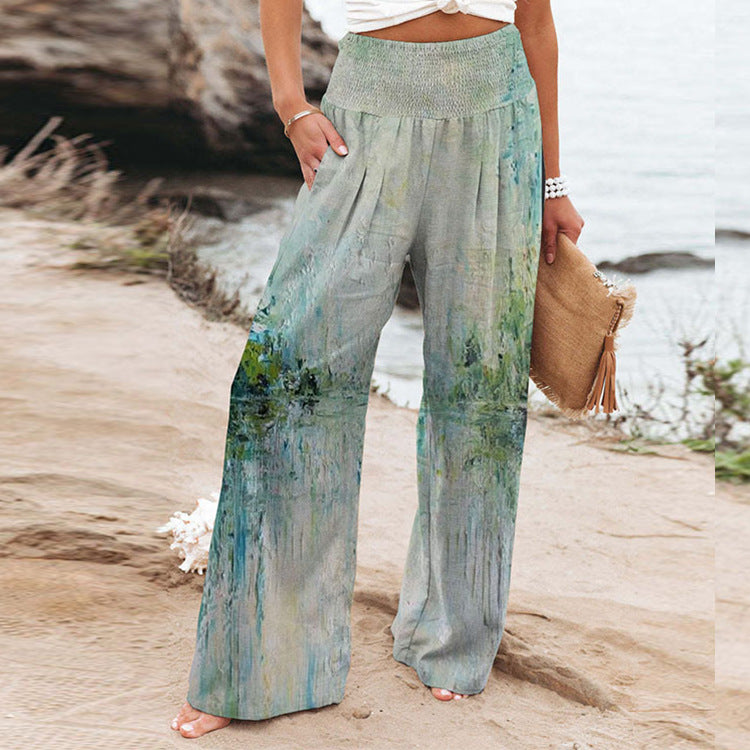 Damen Weite Sommerhose mit floralen Designs und elastischem Bund EB
