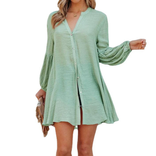 Damen Lässige Bluse mit Ballonärmeln und durchgehender Knopfleiste EB