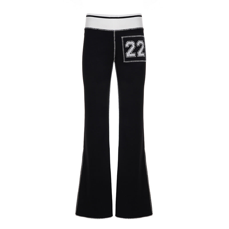 Damen Modische Bootcut-Hose mit elastischem Bund und sportlichen Applikationen EB