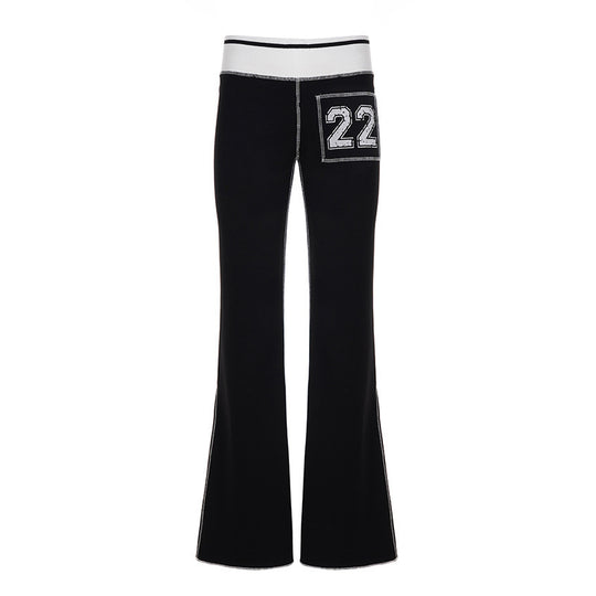 Damen Modische Bootcut-Hose mit elastischem Bund und sportlichen Applikationen EB