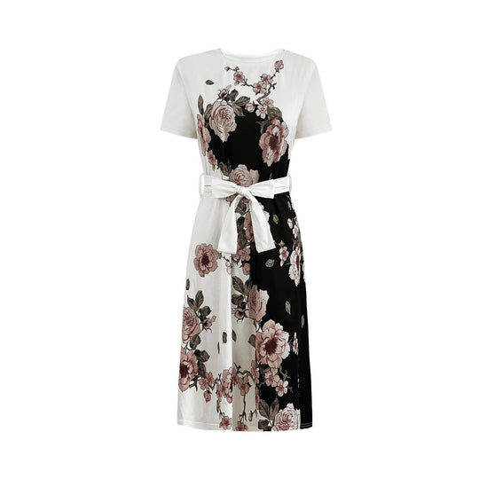 Damen Midikleid mit floralem Design und praktischer Taillenschnürung EB