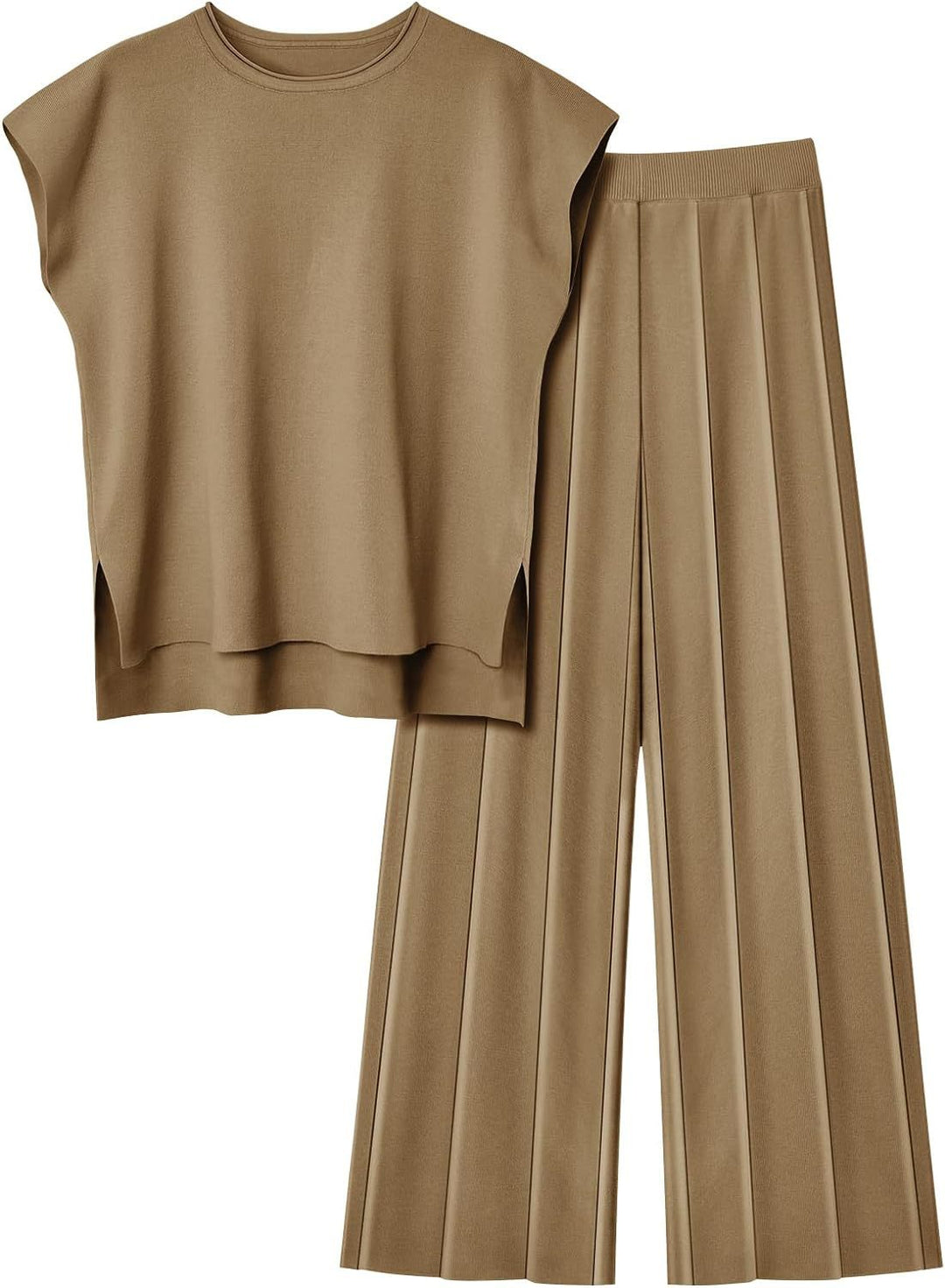 Damen elegantes Set mit kurzärmligem Oberteil und plissierter Hose EB