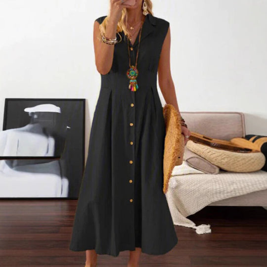 Damen Sommerliches Maxi-Kleid mit Knopfleiste und ärmellosem Design EB