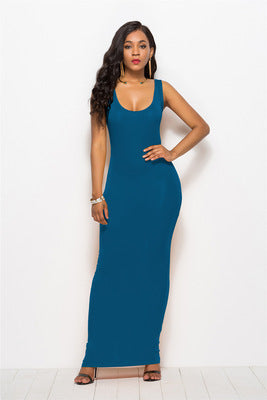 Damen Elegantes, figurbetontes Maxikleid mit tiefem Rundhalsausschnitt EB