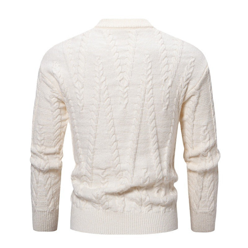 Herren Strickpullover mit Zopfmuster und hohem Kragen EB